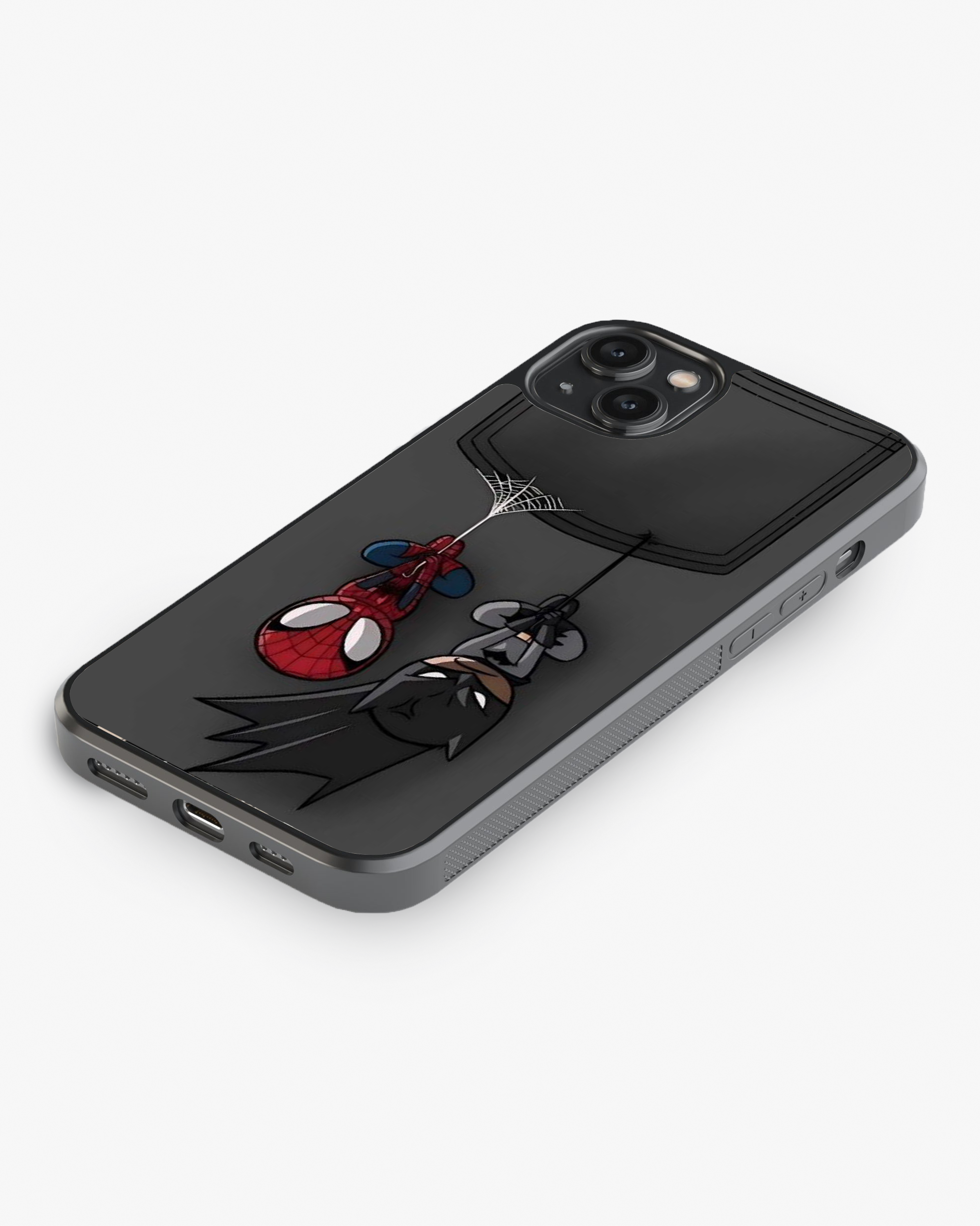 Pocket Heroes – Spider-Man & Batman Hanging Design Premium Phone Cover Glass Case