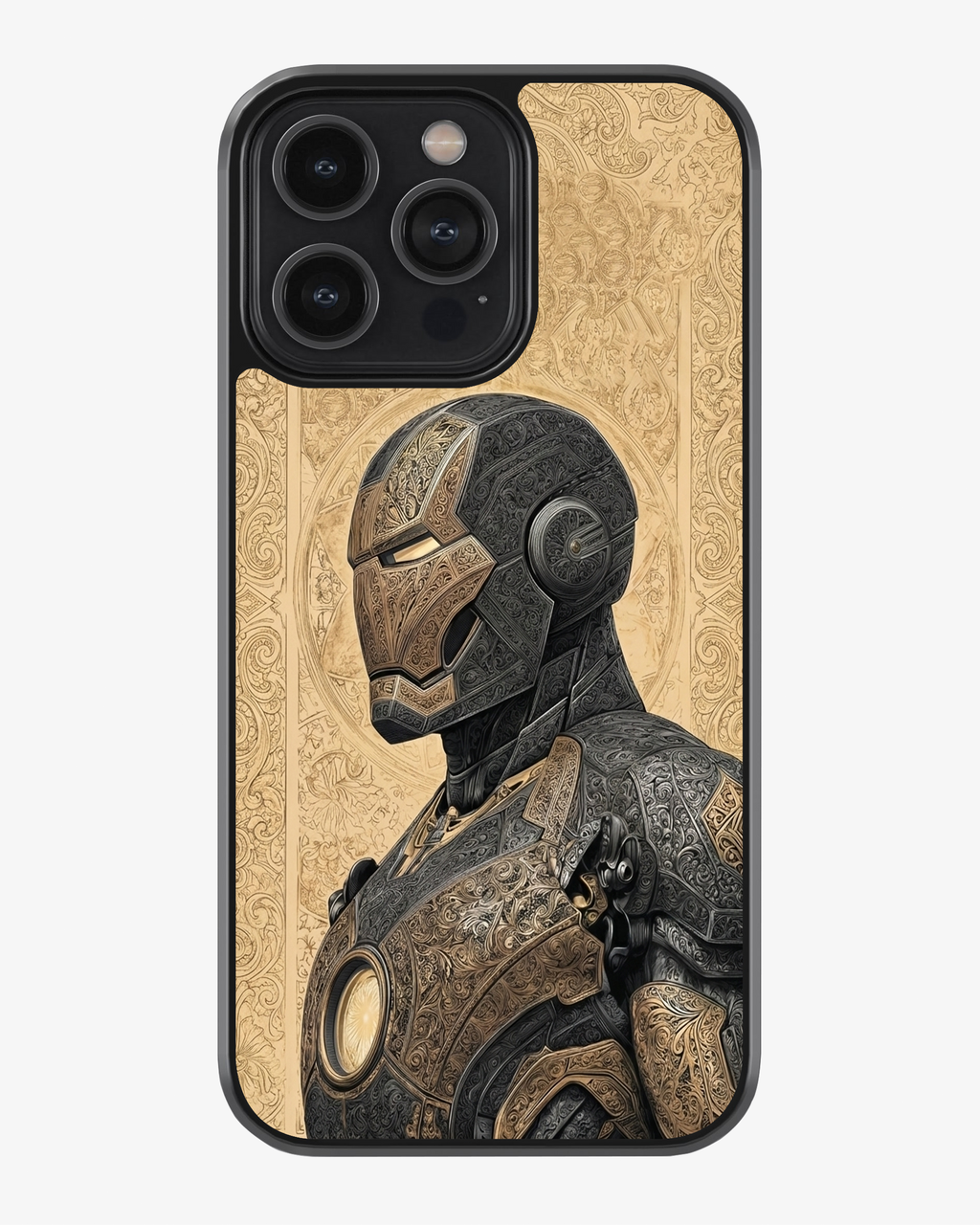Golden Engraved Iron Man Phone Cover Glass Case