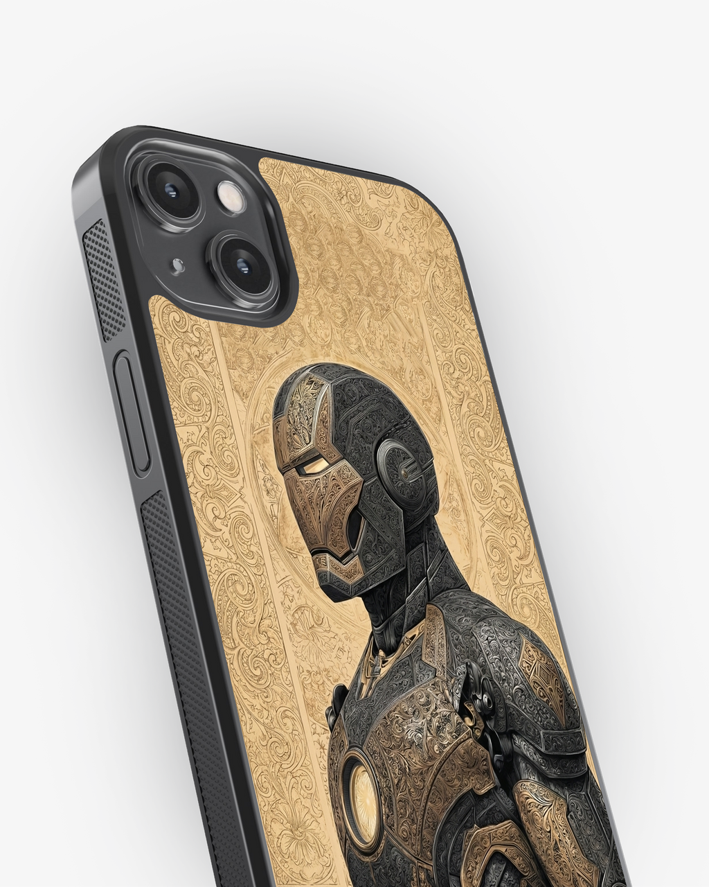 Golden Engraved Iron Man Phone Cover Glass Case