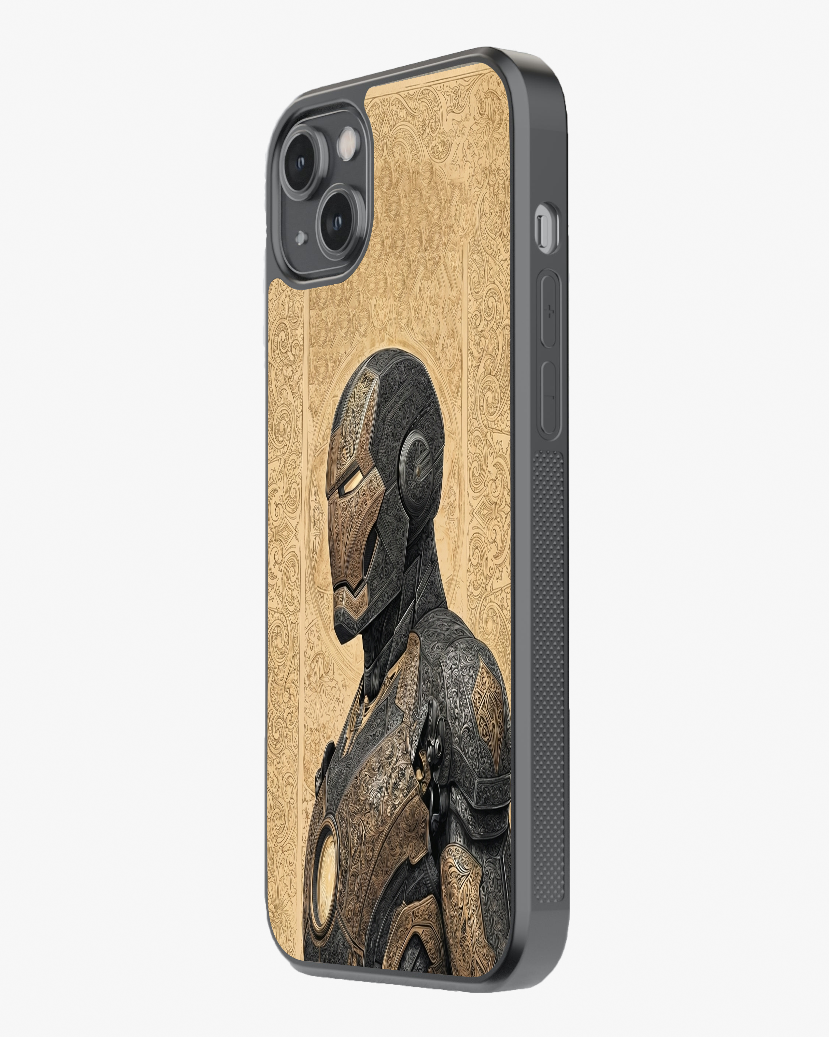 Golden Engraved Iron Man Phone Cover Glass Case